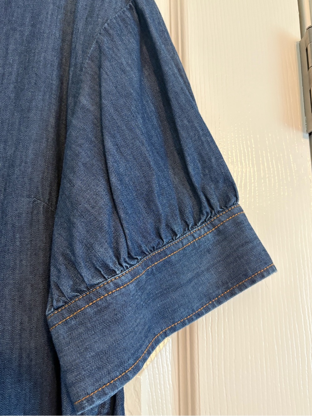 Talbots Chambray Puff Sleeve Top XL Indigo Denim Cottagecore - Picture 5 of 8
